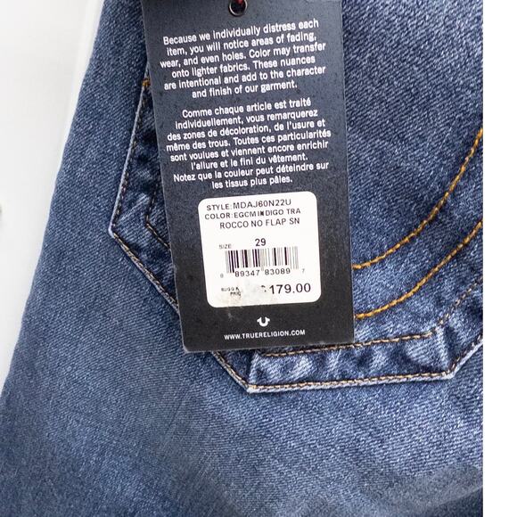 True Religion Mens Jeans Rocco Relaxed Skinny Color Liquid Indigo No Flap  29 - Picture 4 of 8
